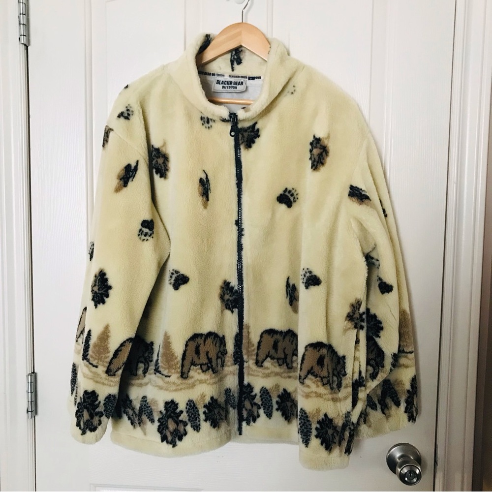 Glacier Gear Cream Bear Print Plush Women's Jacket Size Large